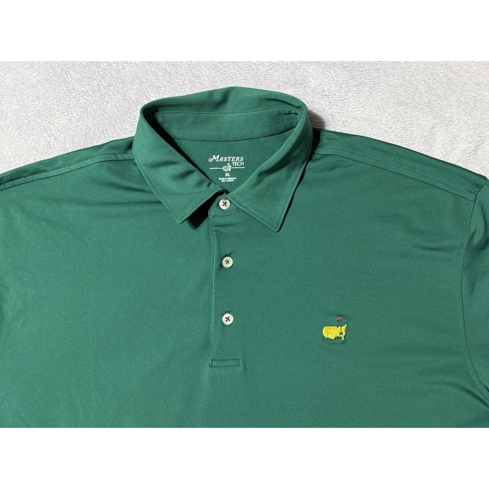MASTERS TECH Men's XL Golf Polo Shirt Short Sleeve Green Stretch Logo